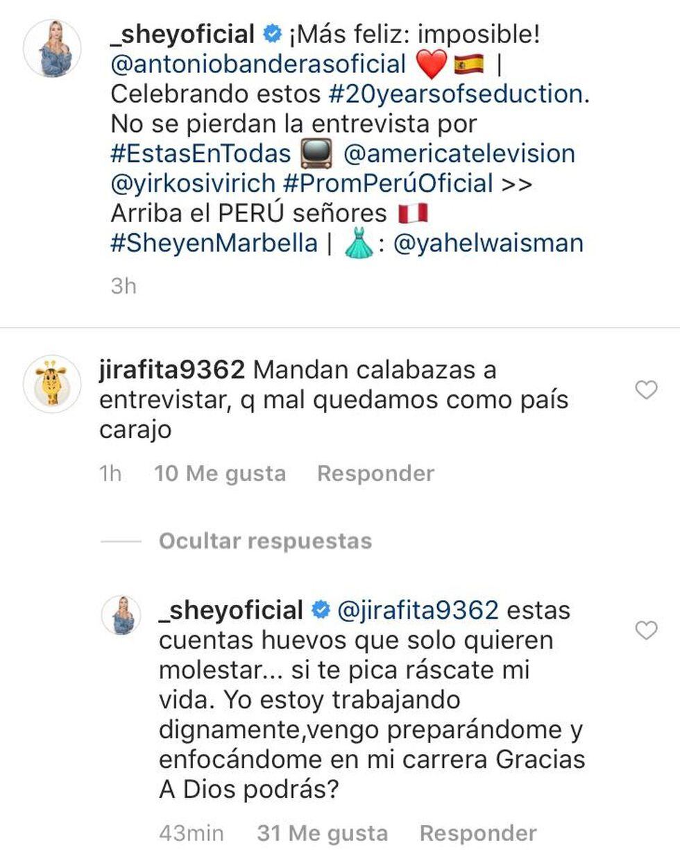 Sheyla Rojas le responde a usuario que la califica de 'calabaza' en Instagram.