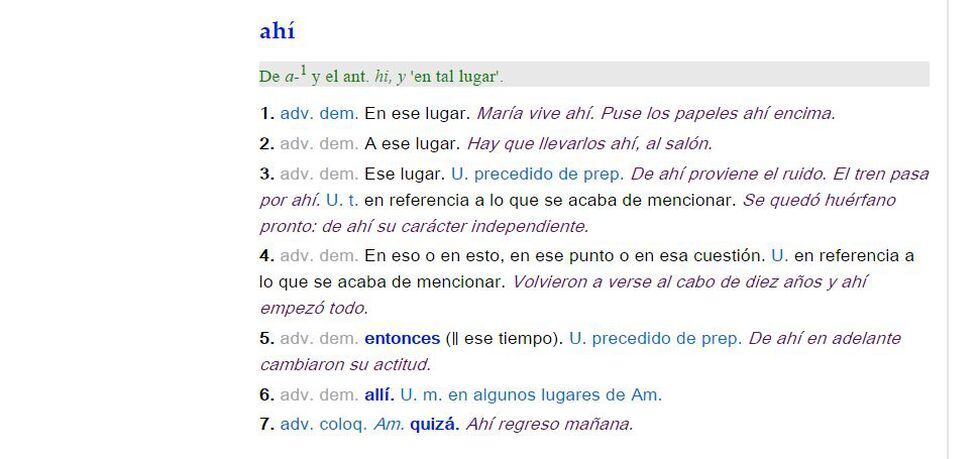 Significado de 'ahí' según la Real Academia Española