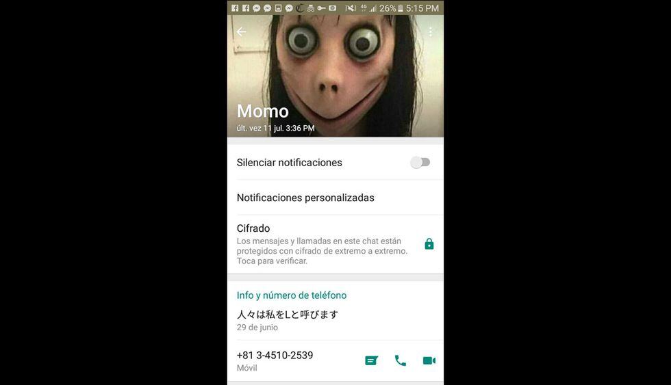 Esta es la hora de última conexión de 'Momo', el supuesto creepypasta de WhatsApp. (Foto: WhatsApp)