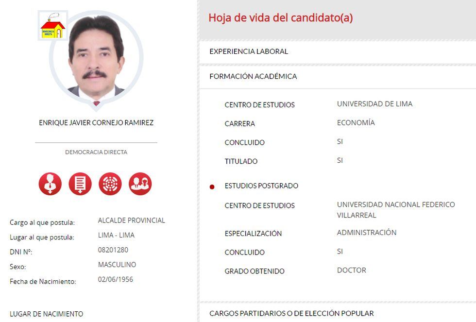 Enrique Cornejo postula a la alcaldía de Lima por el partido Democracia Directa.