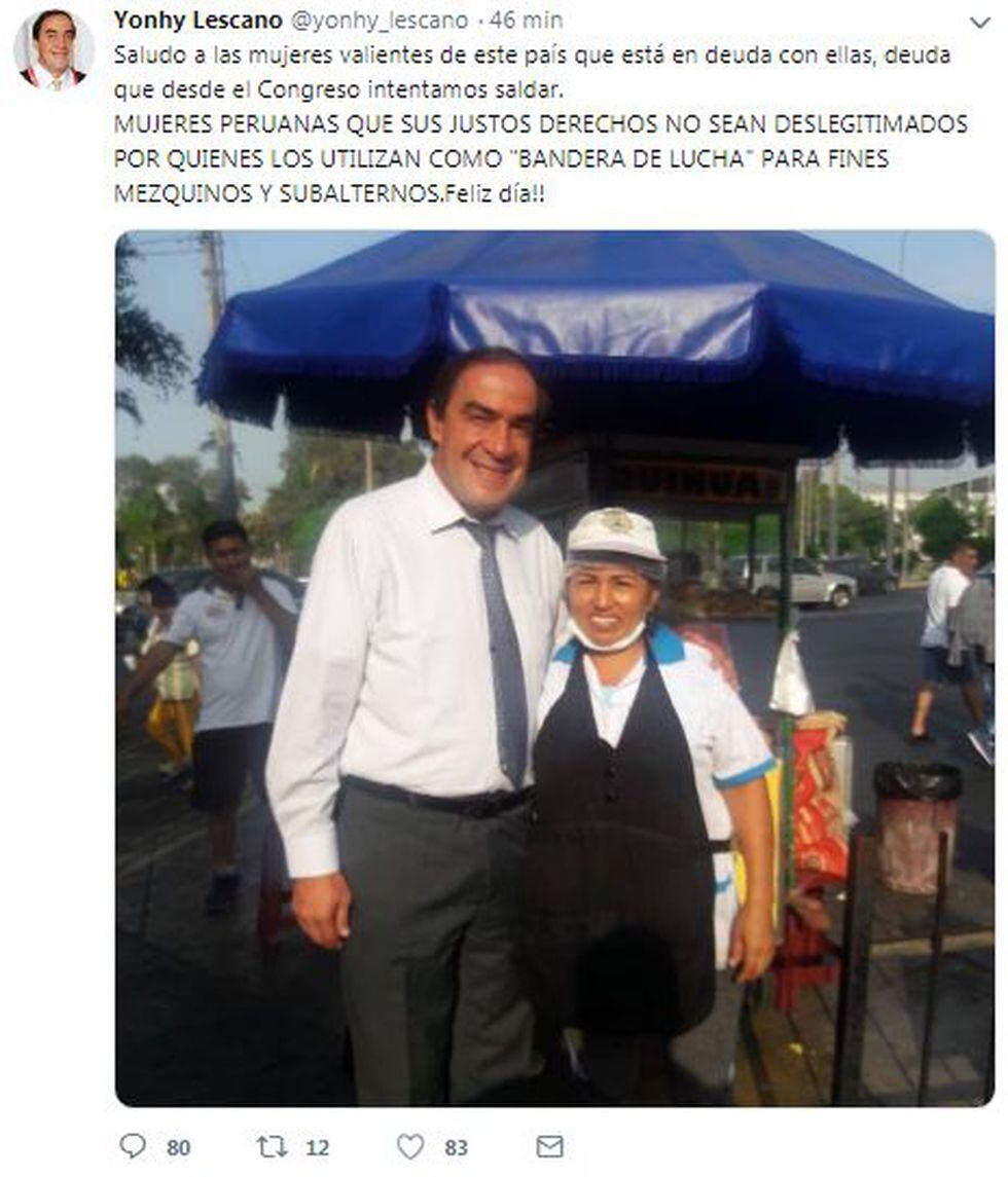 Yonhy Lescano envía mensaje por el Día de la Mujer y las redes lo hacen leña