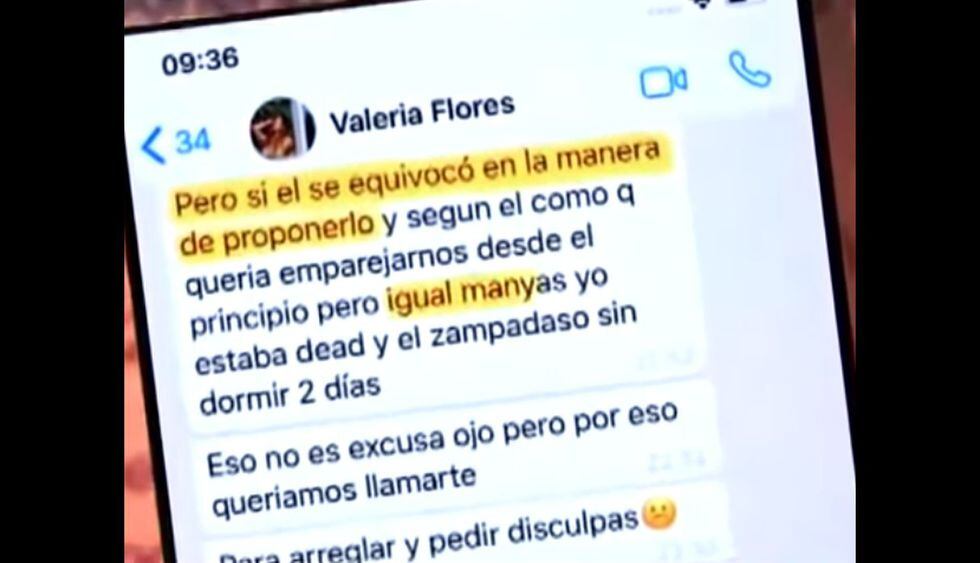 Conversación entre una de las presuntas víctimas y Valeria Flores (Fuente: Día D)