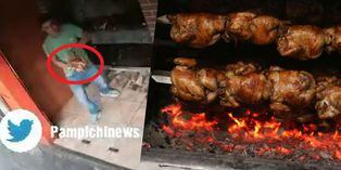 Ladrón se lleva un pollo que giraba en el horno caliente | VIDEO | FOTOS