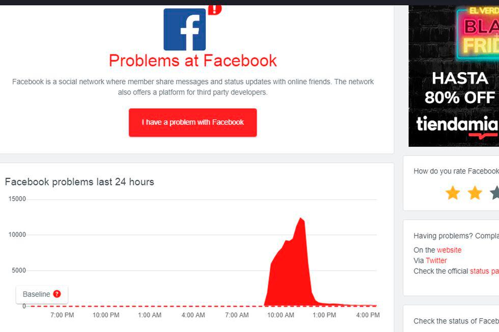 La caída de Facebook se produjo esta mañana, dejando a muchos sin poder realizar publicaciones. (Foto: Downdetector)