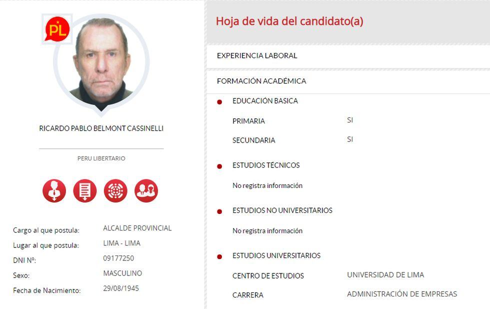 Ricardo Belmont postula por el partido Perú Libertario en estas Elecciones 2018.