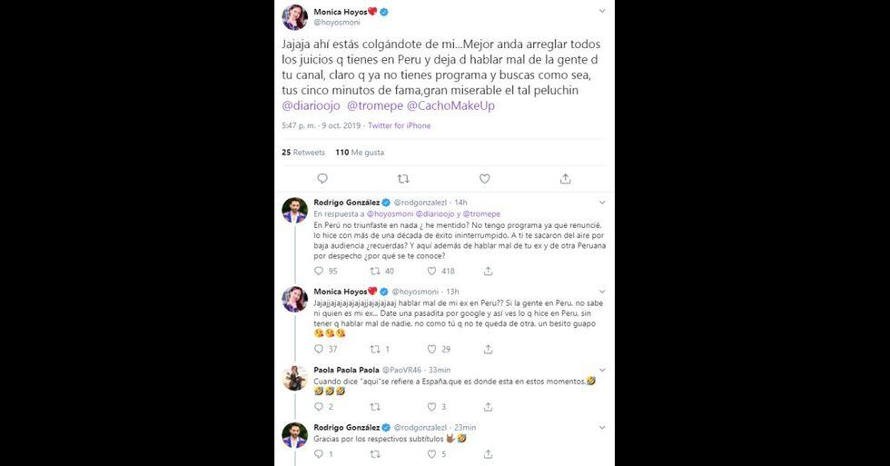 Mónica Hoyos llama miserable a Peluchín en Twitter (Fuente: Twitter)