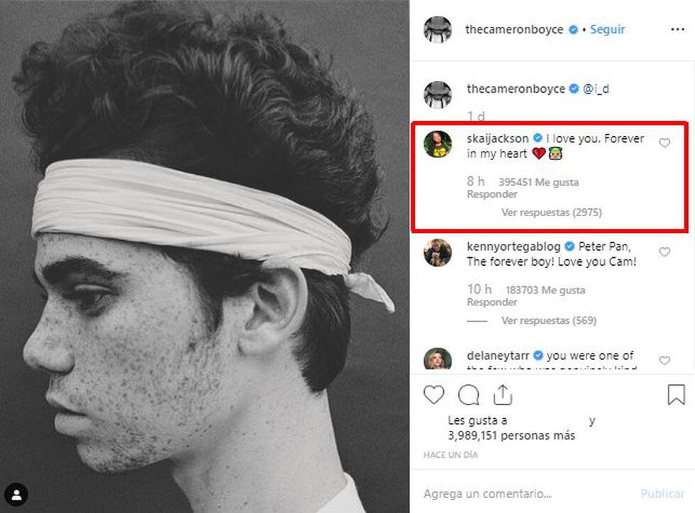 Este es el comentario que hizo Skai Jackson en la fotografía de Cameron Boyce. (Foto: Captura)