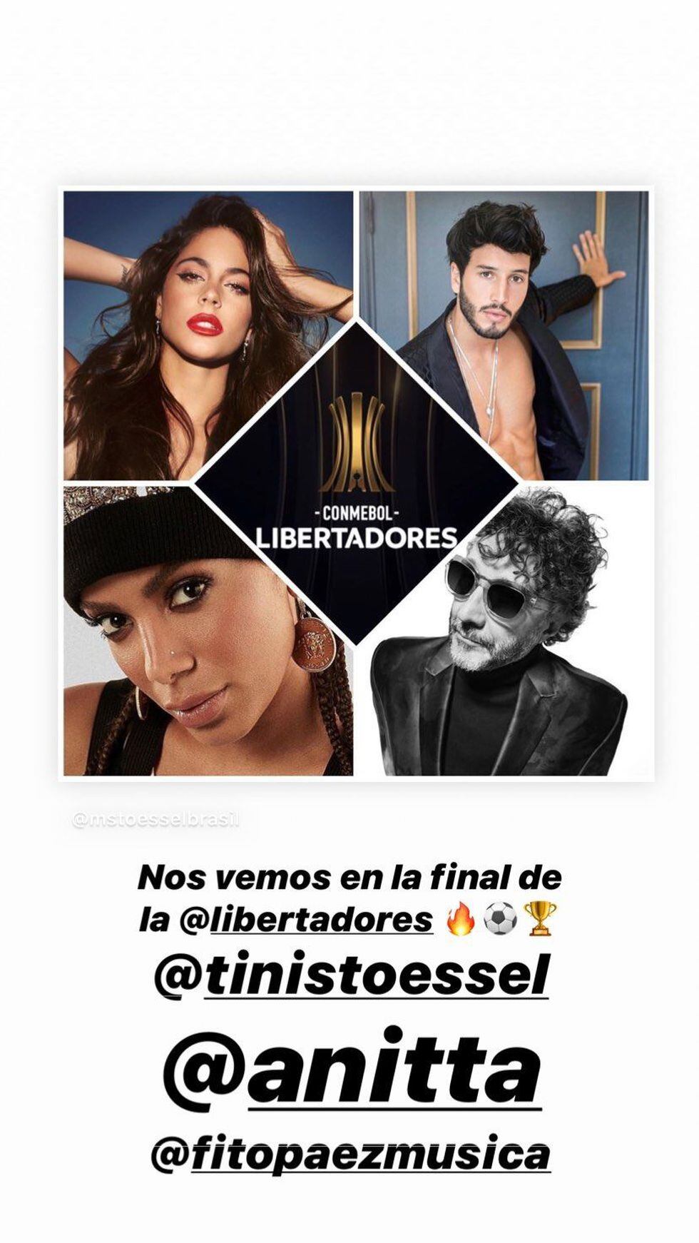 Copa Libertadores 2019: Anitta, Tini Stoessel, Sebastián Yatra y Fito Páez cantarán en la final en Lima