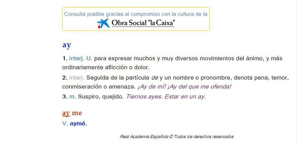 Significado de 'ay' según la Real Academia de la Lengua Española