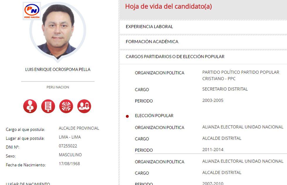 Enrique Ocrospoma, candidato por el partido Perú Nación.