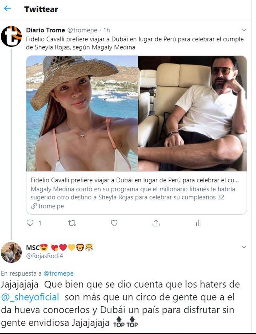 Sheyla Rojas prefiere irse a Dubái para que Fidelio Cavalli no conozca a sus "haters" en Perú