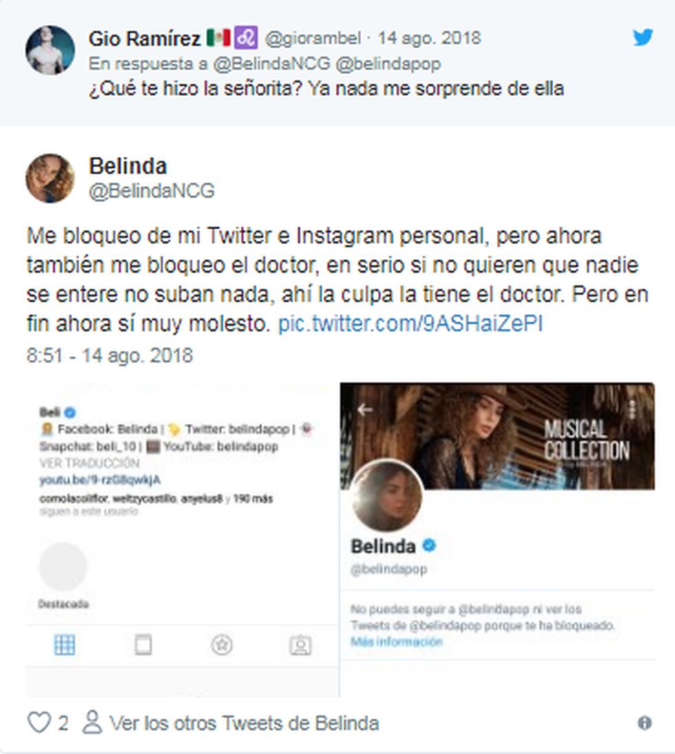 Belinda en Twitter. 