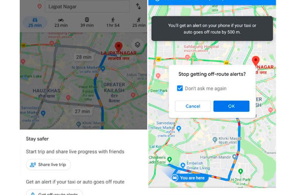 De esta forma Google Maps te avisará si un conductor sale de la ruta. (Foto: Google)