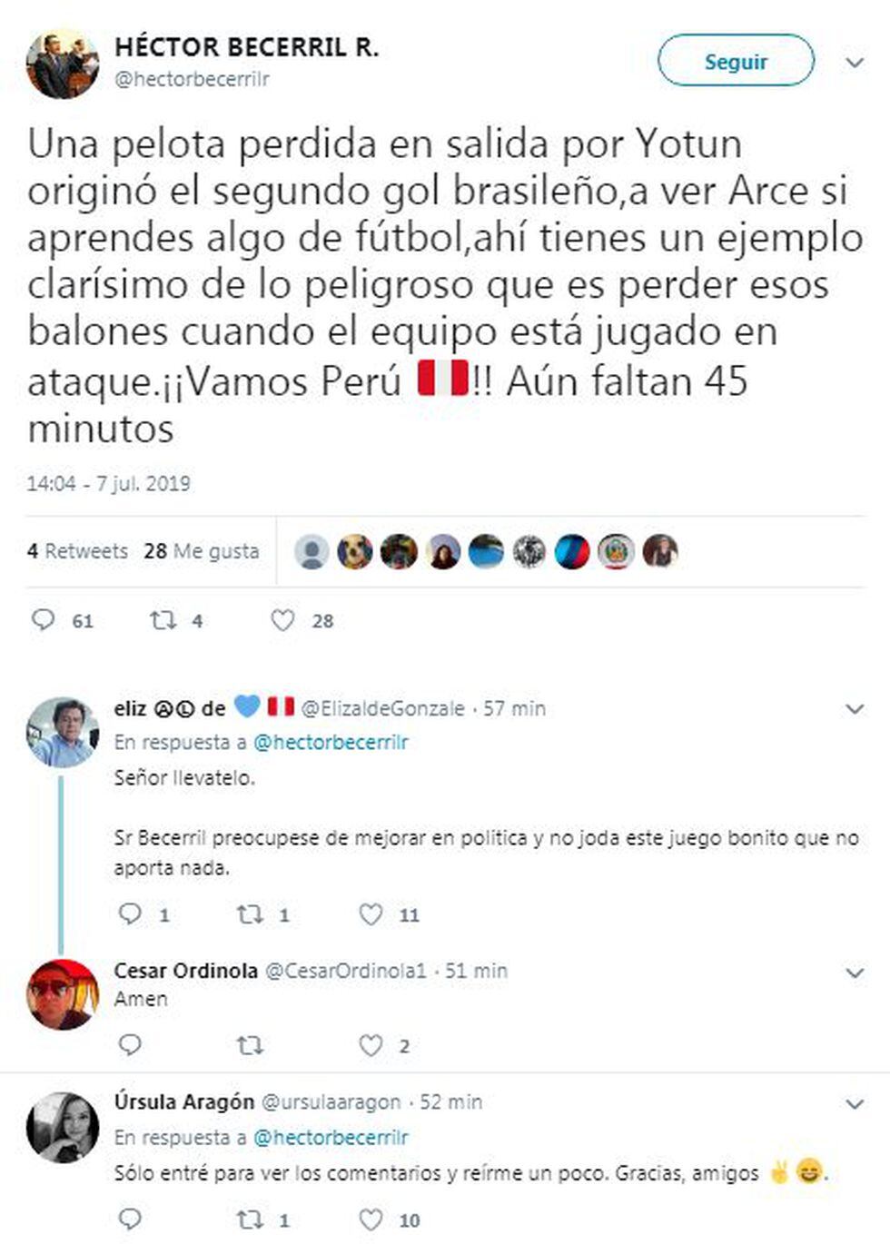 Héctor Becerril culpa a Yoshimar Yotún por el segundo gol de Brasil en la final de la Copa América