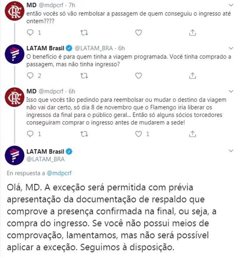 Las respuestas de Latam Brasil en Twitter.
