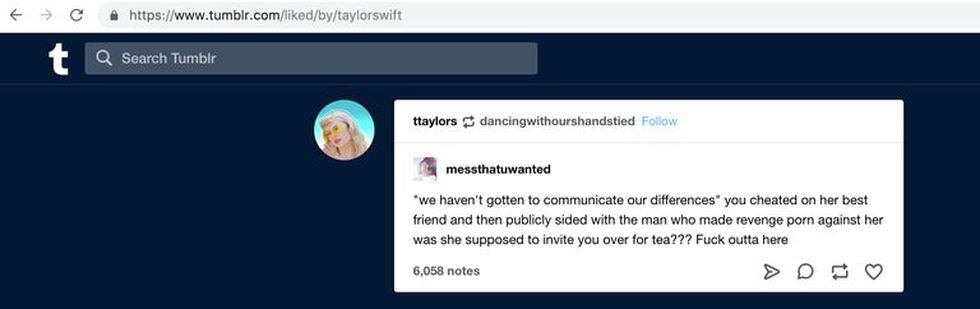 Esta es la publicación a la que Taylor Swift le dio 'Me gusta'. (Foto: Captura)