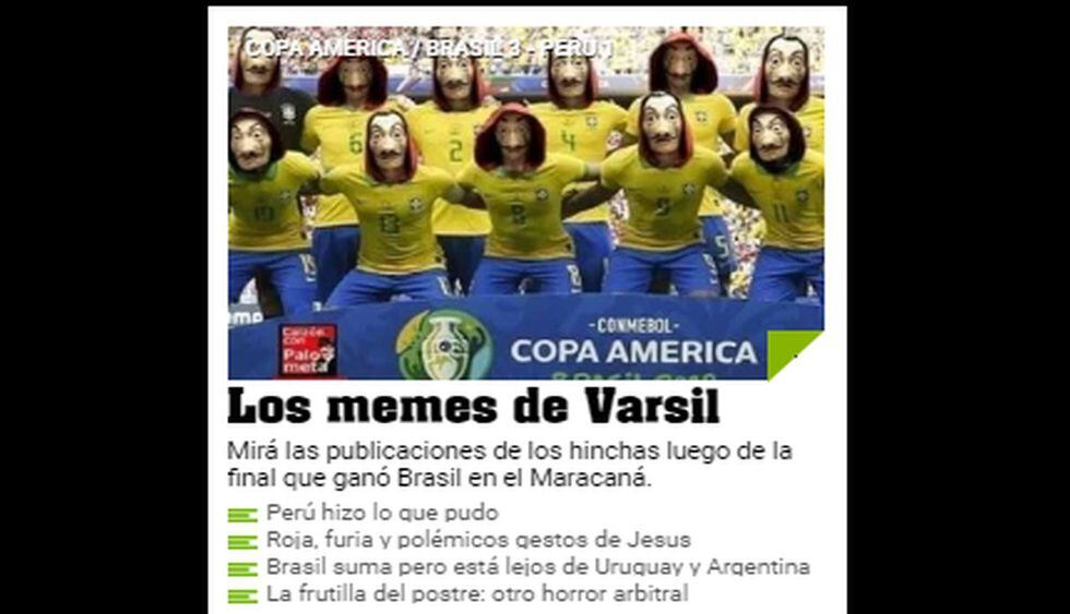 Brasil campeón de Copa América 2019: Diario argentino llamó "Varsil" a la 'Canarinha'. (Capturas: Olé)