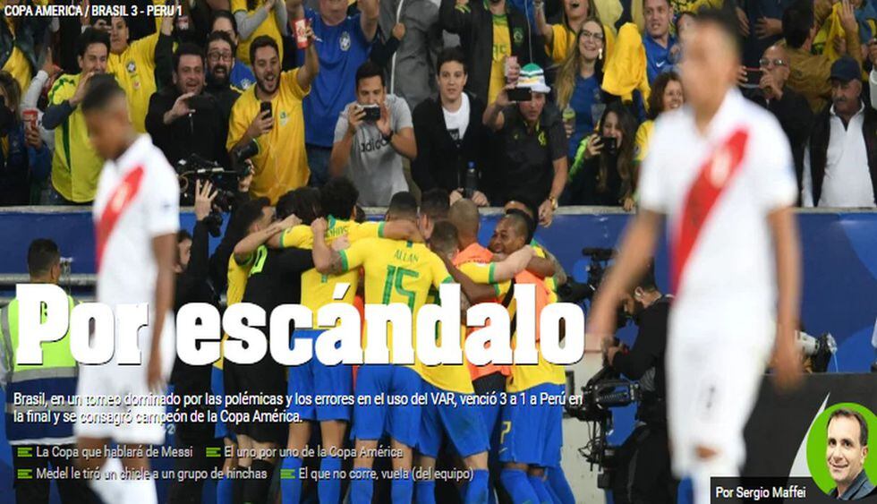 Brasil campeón de Copa América 2019: Diario argentino llamó "Varsil" a la 'Canarinha'. (Capturas: Olé)