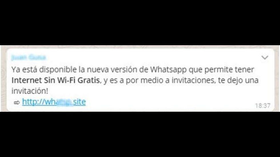 Mensaje engañoso de WhatsApp.
