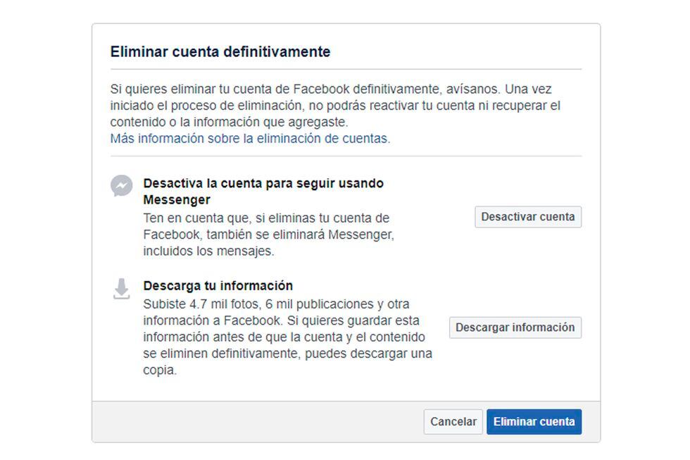 Antes de eliminar tu cuenta, asegúrate en descargar toda tu información. (Foto: Captura)
