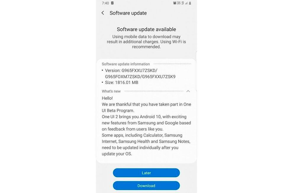 La actualización pesa más de 1 GB por lo que tendrás que conectarte a tu wifi. (Foto: Samsung)
